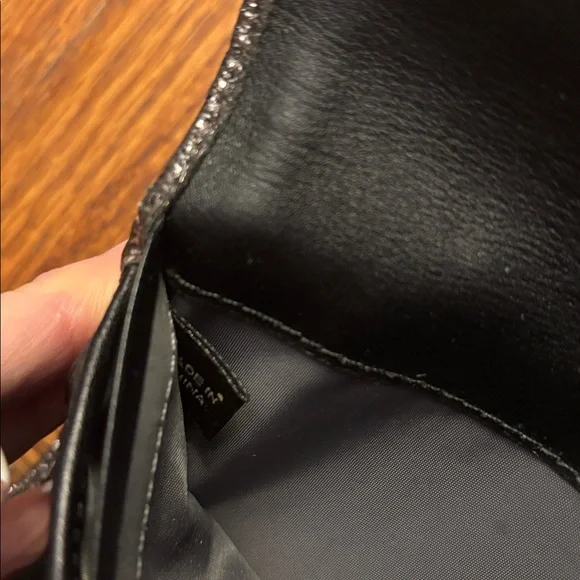 Coach Metallic Pewter Pebbled Leather Envelope Wallet - Silver Logo Hardware - Picture 6 of 16